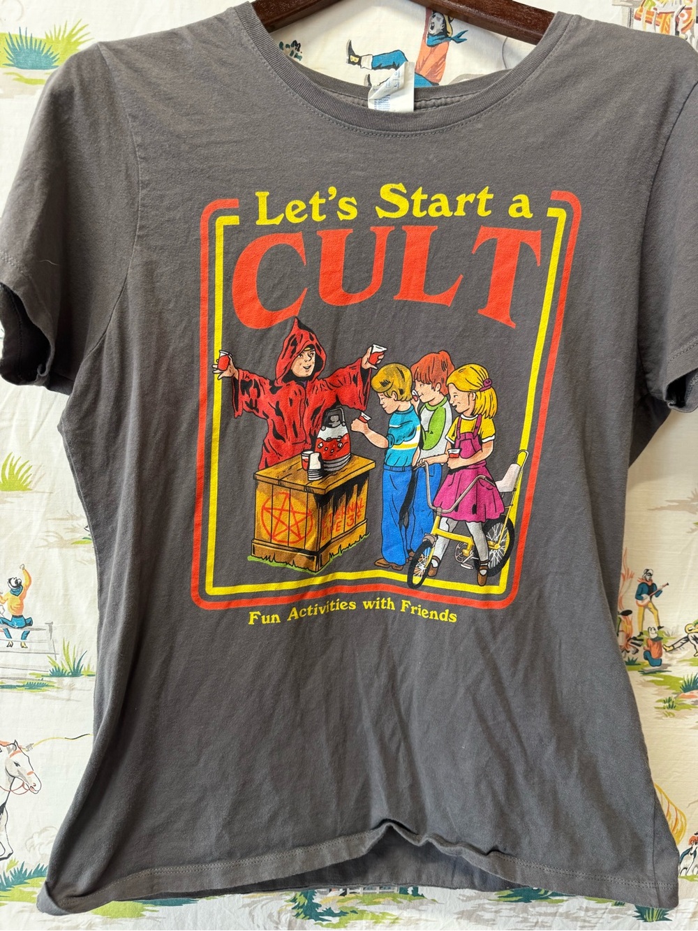 Let's Start a Cult Women’s Graphic Tee - Gray - size large